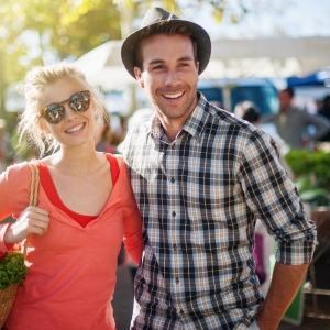 happy couple at farmers market