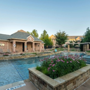 flowers at the second pool at Villas of Spring Creek