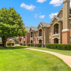 green grass along courtyard